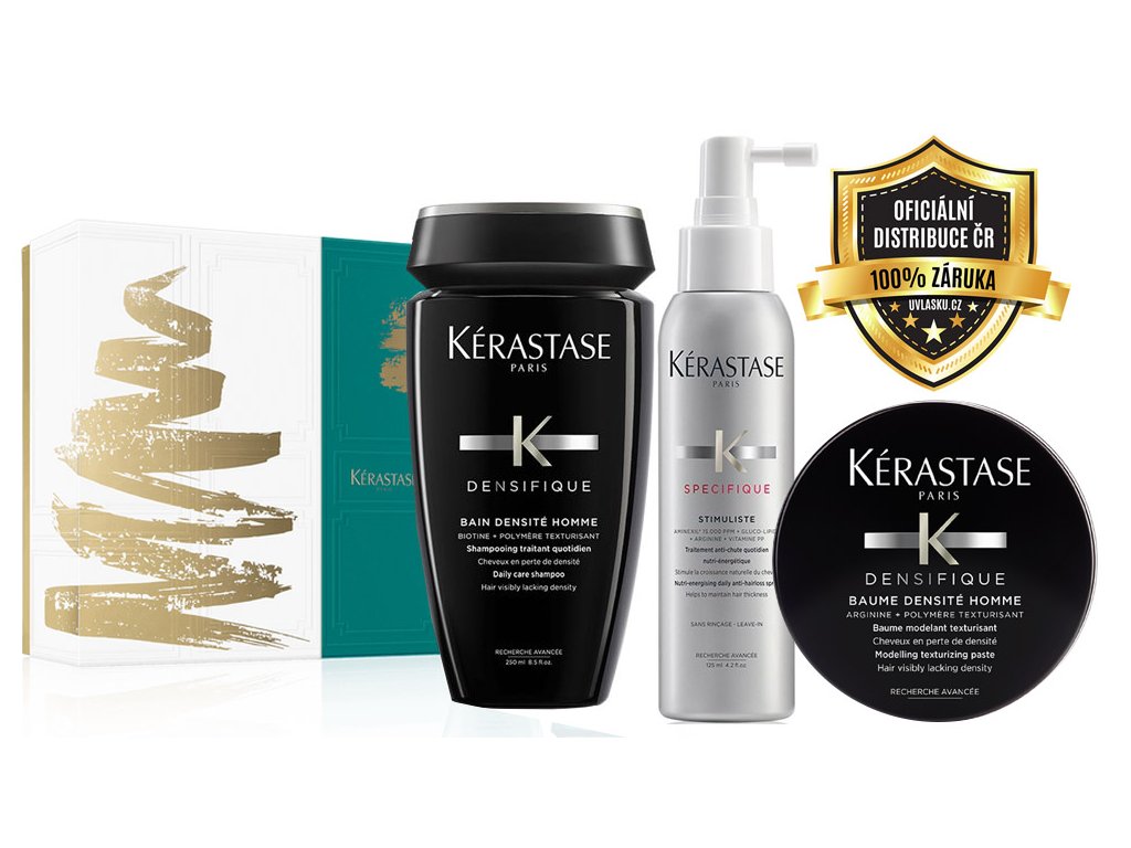 Kérastase Densifique Homme Set - pánský šampon na vlasy postrádající hustotu 250ml + sprej s aminexilem proti padání vlasů 125ml + pánská stylingová pasta na vlasy 75ml
